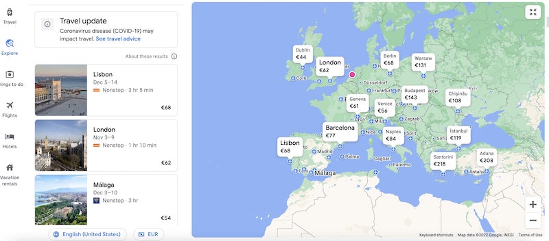 谷歌航班探索地图