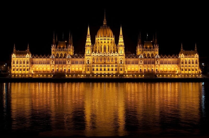 匈牙利布达佩斯的议会大厦和灯光